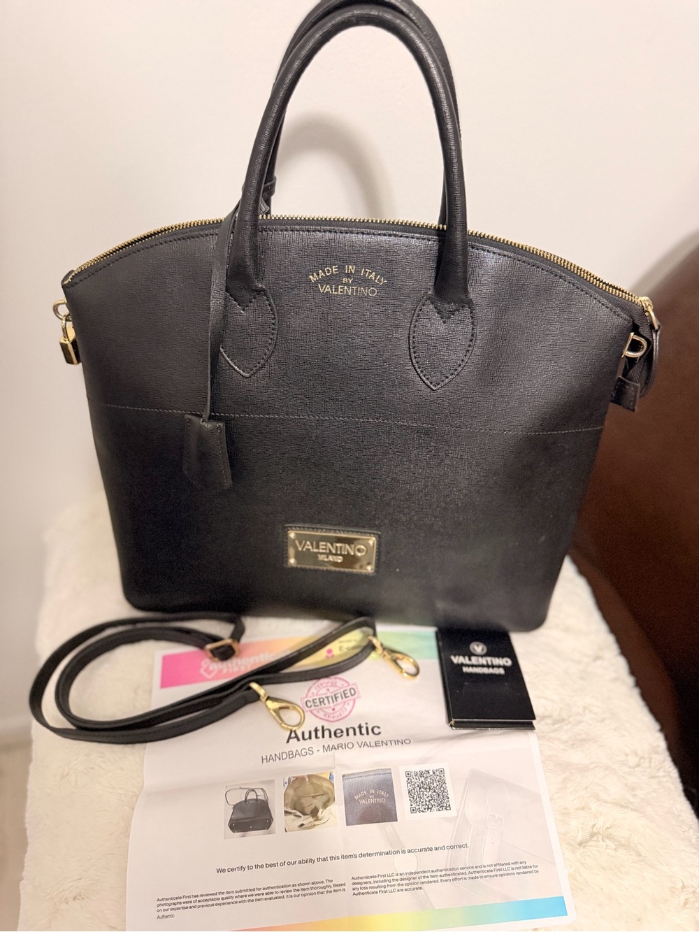Valentino Black Leather Dome Tote with Gold Hardware